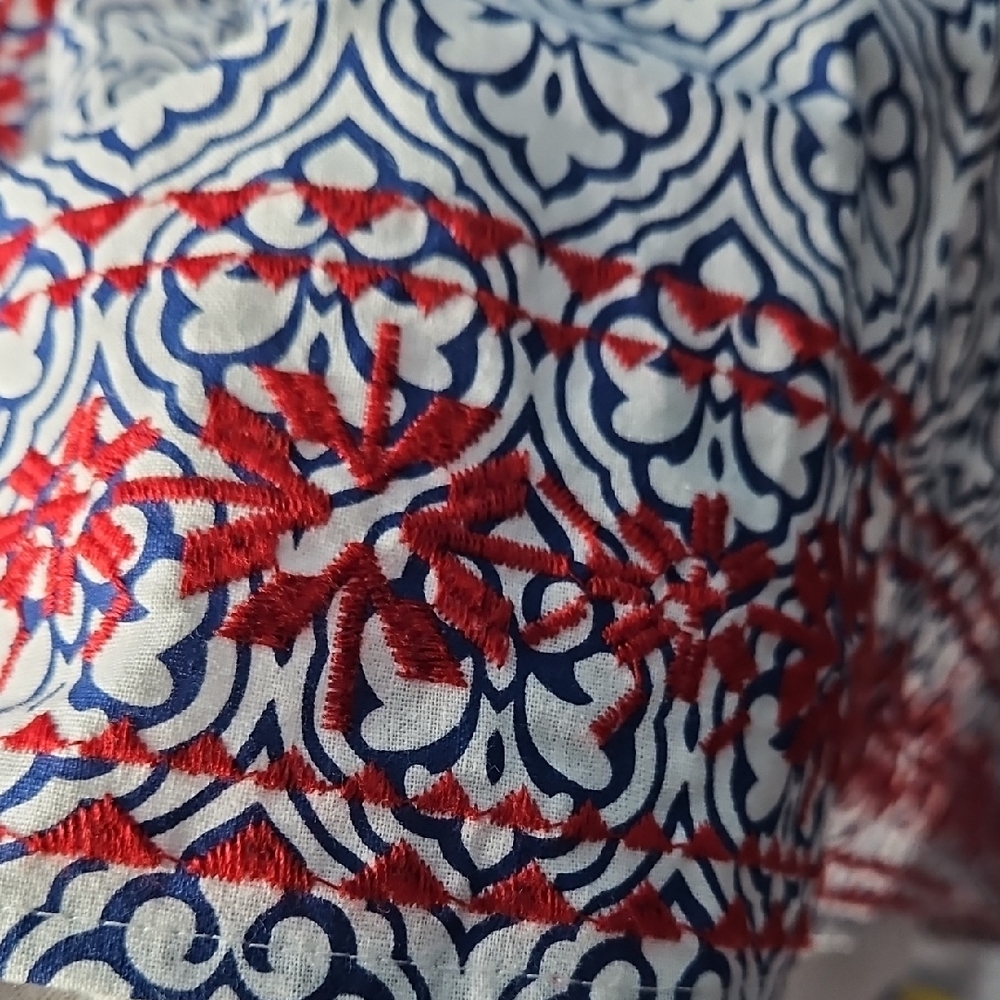 THML Women's Embroidered Red and Blue Patterned Midi Dress Small - Picture 11 of 11
